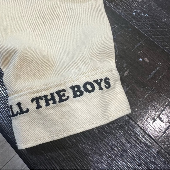 Divided yellow denim short jean jacket, front button pockets, side pockets, S. - Picture 7 of 15